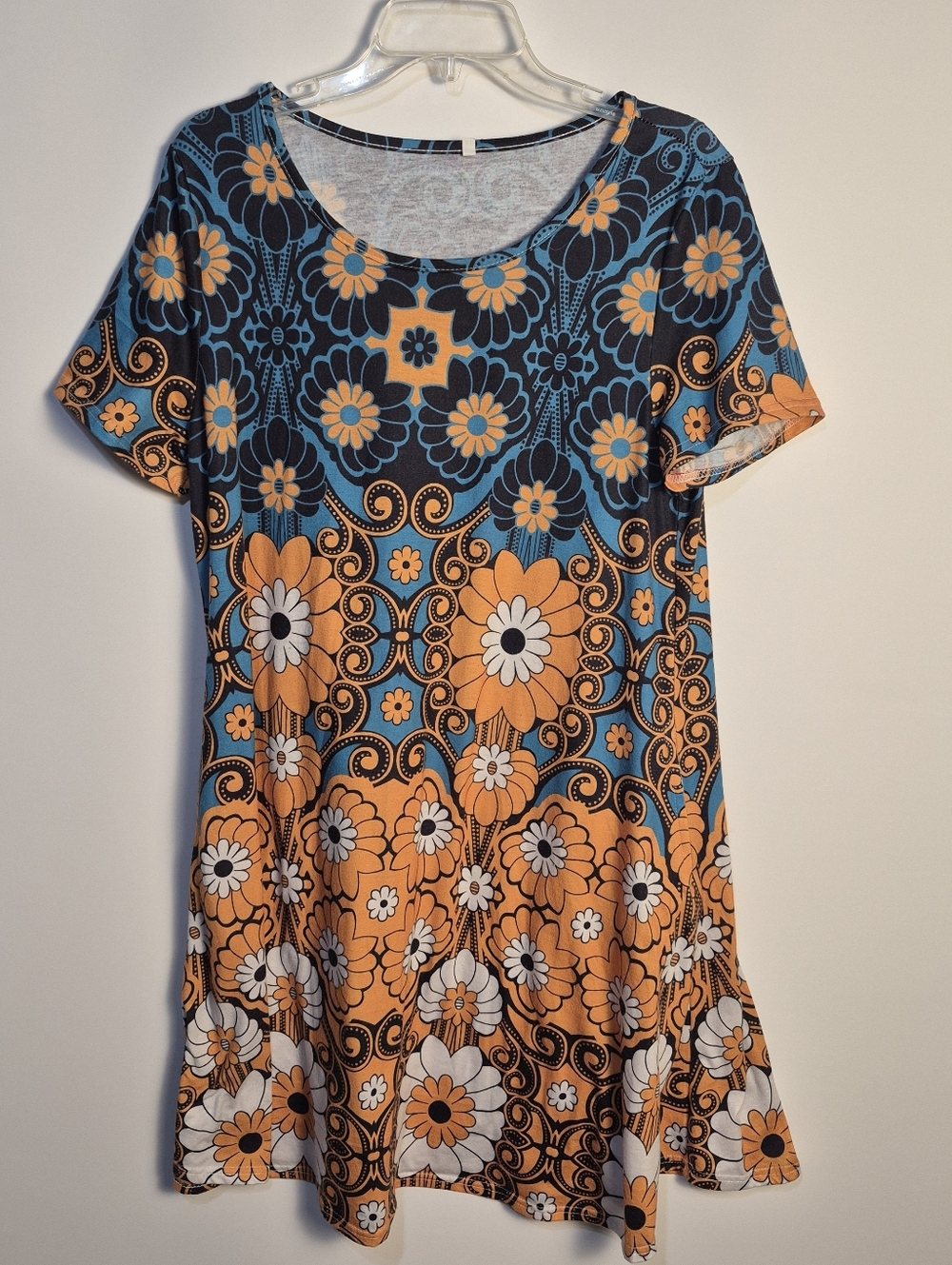 Floral Boho Shift Dress - Orange & Teal